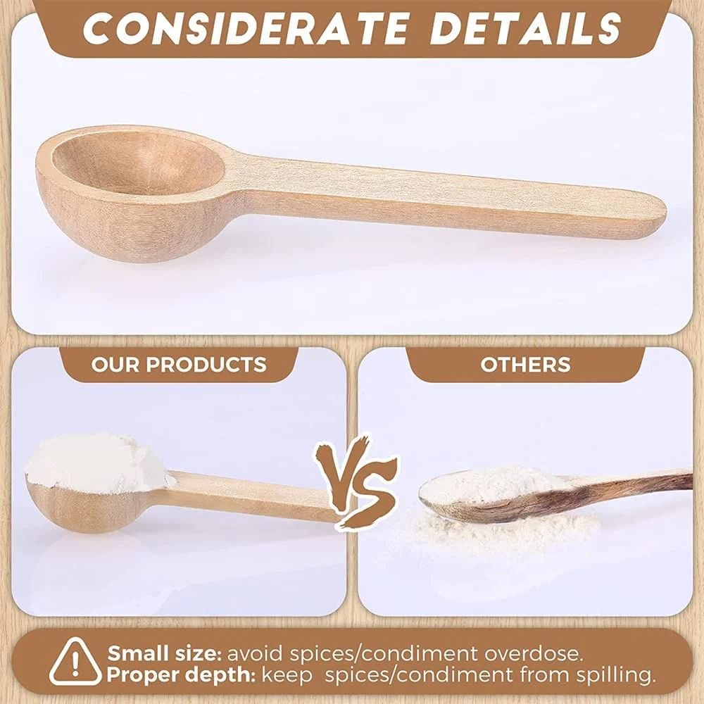 Mini Wooden Spoons Set (6-Pack) β Natural Scoops for Spices, Salt, Coffee & Bath Jars