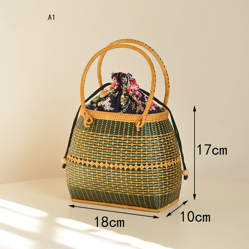 Handwoven Bamboo Picnic & Travel Handbag | Eco-Friendly Storage Basket for Outdoor, Beach and Daily Use