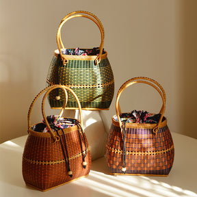 Handwoven Bamboo Picnic & Travel Handbag | Eco-Friendly Storage Basket for Outdoor, Beach and Daily Use