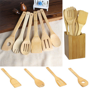 6-Piece Bamboo Spatula & Spoon Set | Non-Stick Cooking Utensils for Kitchen | Eco-Friendly and Heat-Resistant