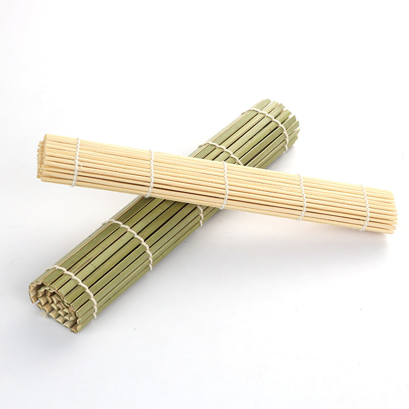 Bamboo Curtain with White & Green Leather Wrap | Seaweed Sushi Rolling Mat & Non-Stick Bamboo Cooking Utensils