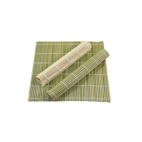 Bamboo Curtain with White & Green Leather Wrap | Seaweed Sushi Rolling Mat & Non-Stick Bamboo Cooking Utensils