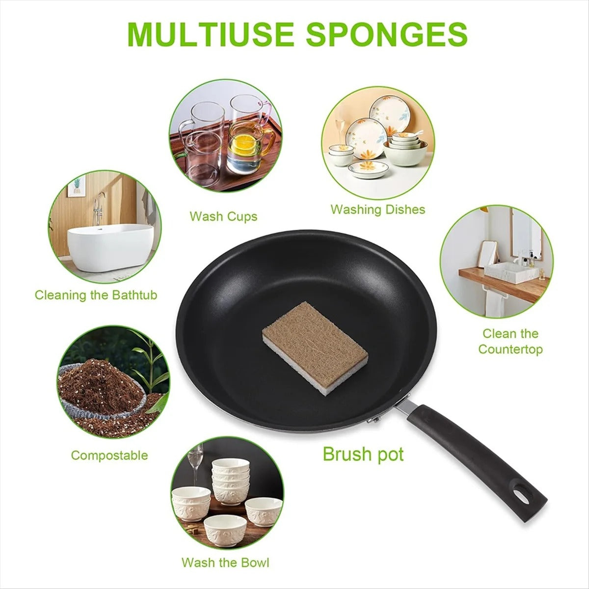 12-Pack Coconut & Cellulose Sponges – Biodegradable Kitchen Scrubbers